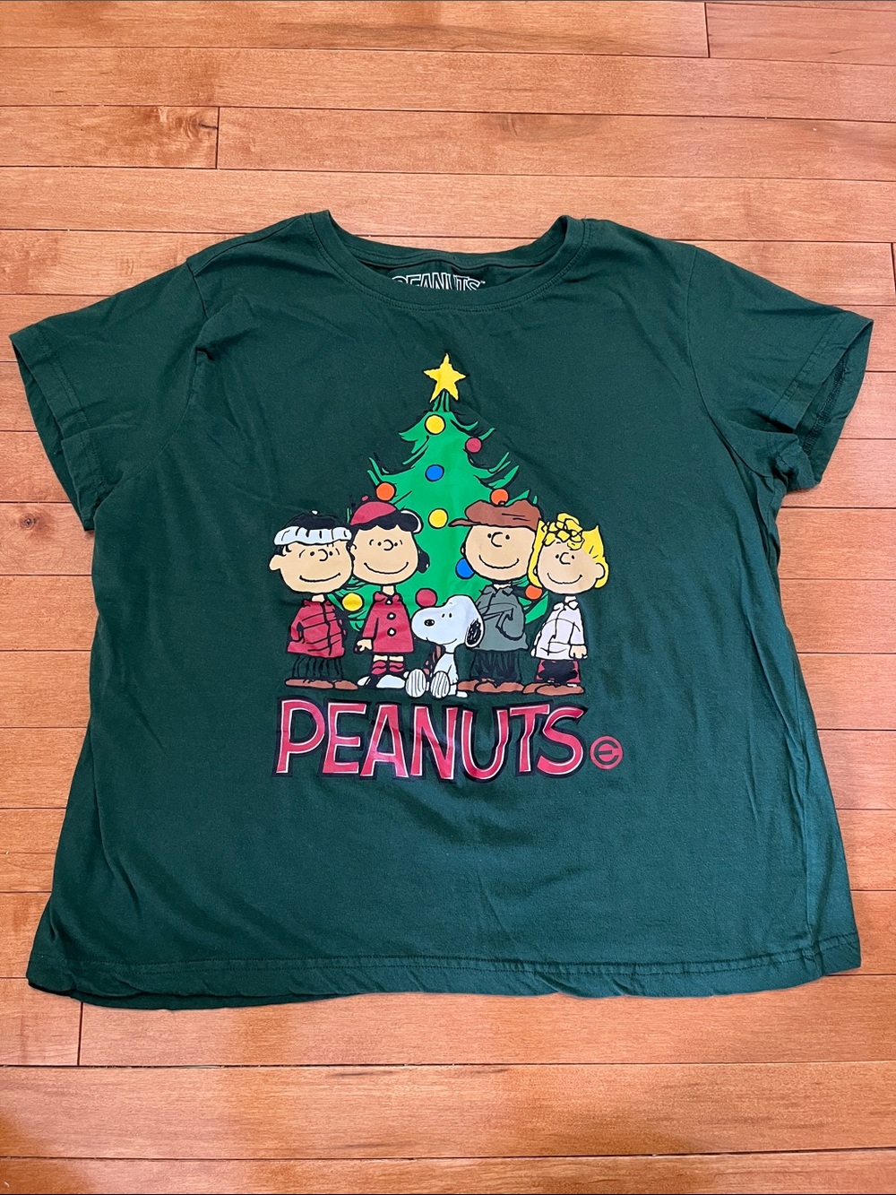 Peanuts Dark Green Holiday Tree & Characters Graphic Tee